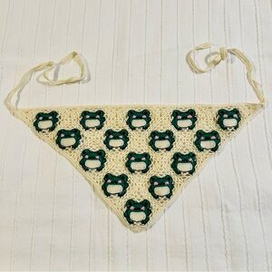 Cream and Green Crochet Hair Scarf